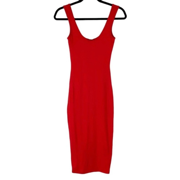 ❤️FINAL SALE❤️ Bardot Red Lace-up Detail Fitted Jersey Midi Dress Size US 2 - Picture 4 of 11